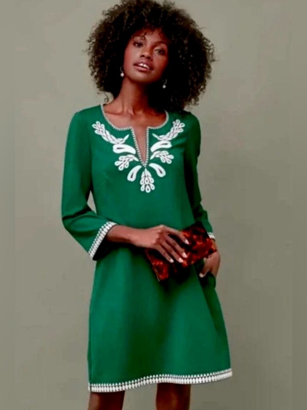 Tuckernuck MIGUELINA Sz M Embroidered Dress w/Pockets Green/White Summer Wedding